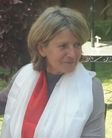 Heike Yamuna Kiefer wearing a ceremonial scarf